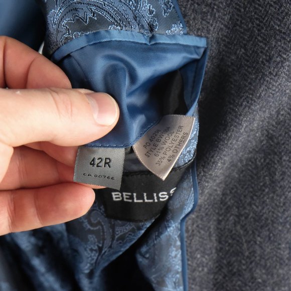 Bellissimo Blazer mens 46R Blue Herringbone Tweed Elbow Pads Two Button Vented - Picture 14 of 14